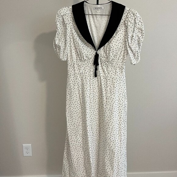 Reformation Edna White Black Polka Dot Midi Dress Size 10 - Picture 2 of 4